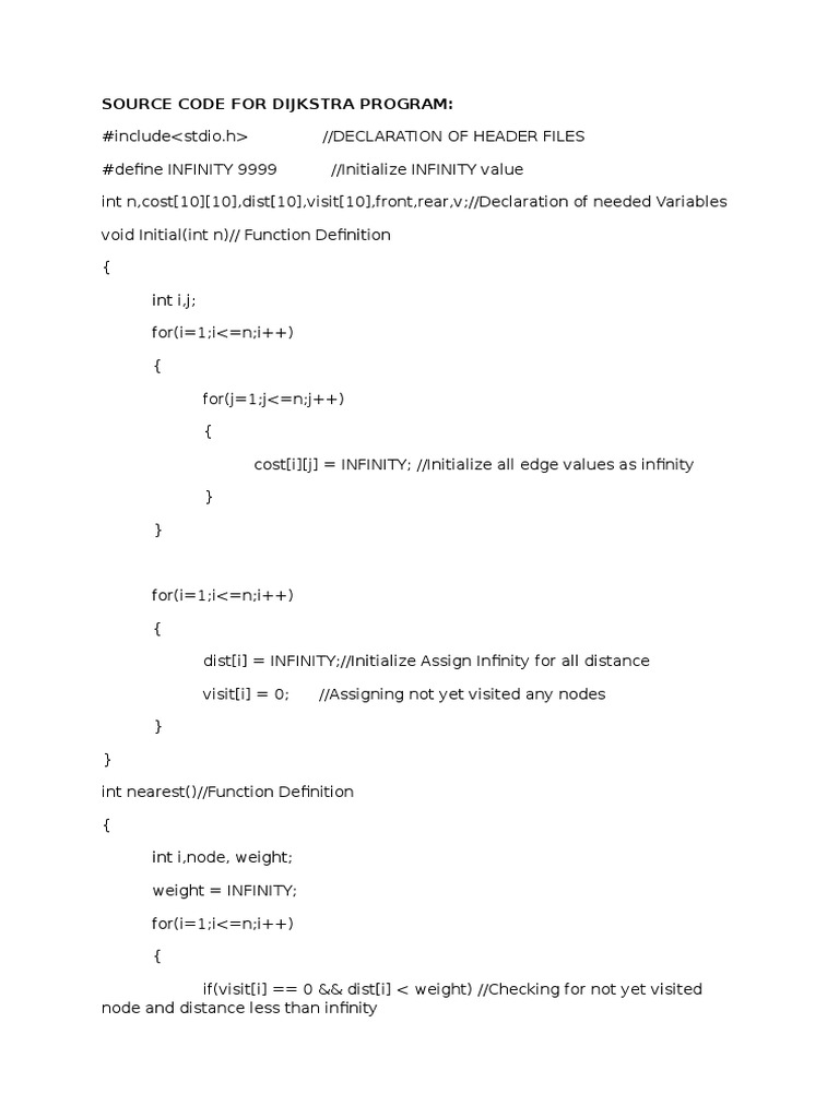 Source Code For Dijkstra Program | PDF | Computers