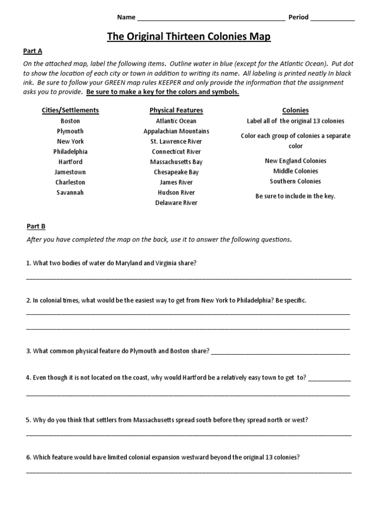 13 Colonies Map Assignment PDF | PDF
