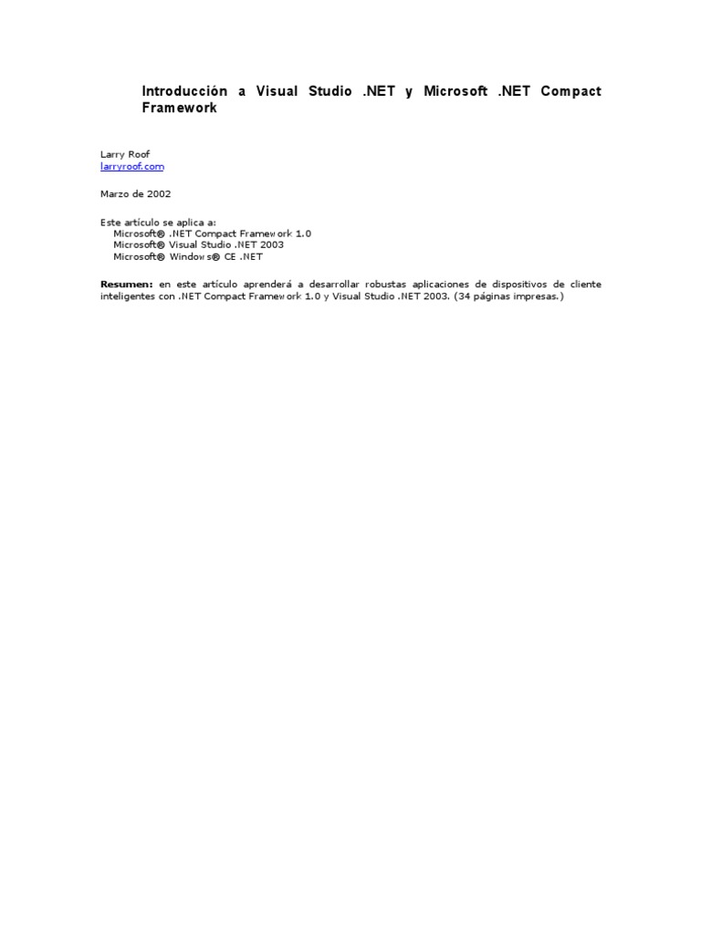 Introducción A Visual Studio NET y Microsoft NET Compact Framework ...