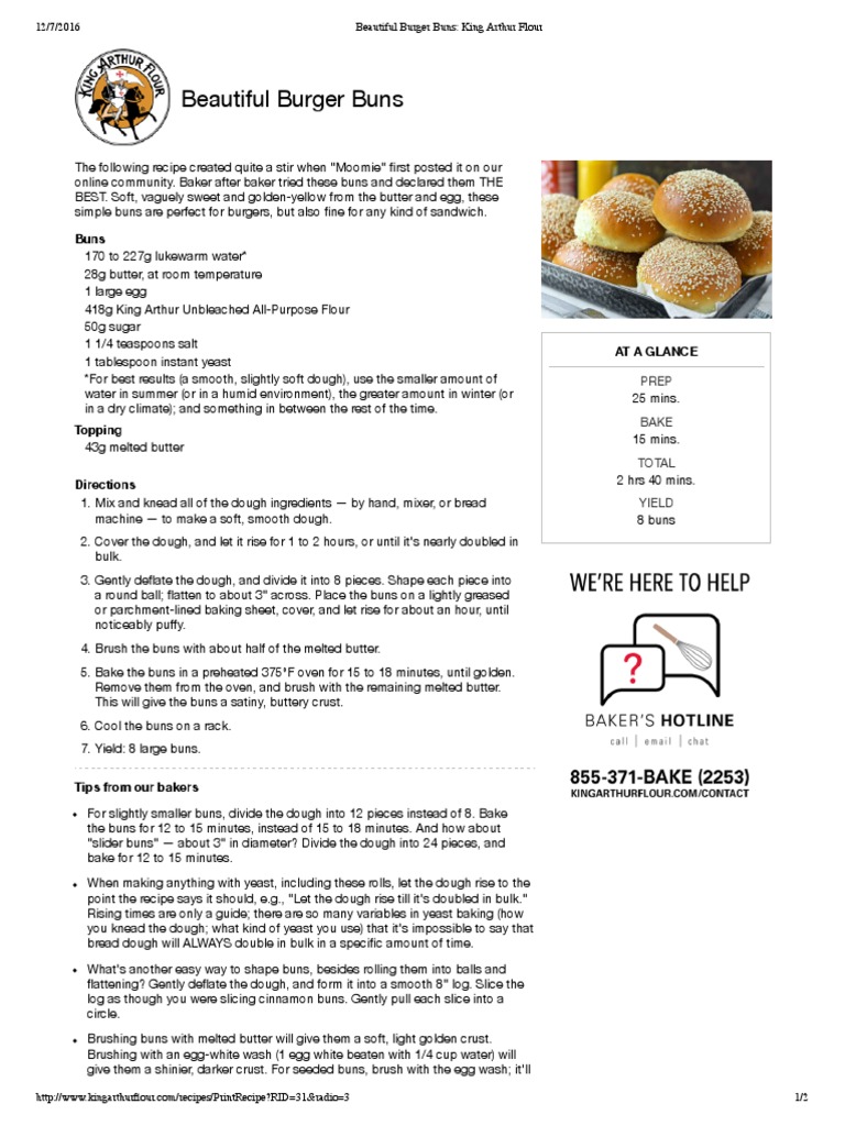Beautiful Burger Buns King Arthur Flour PDF Dough Breads