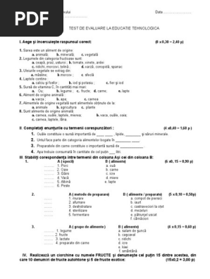Test De Evaluare Clasa A V A Originea Alimentelor
