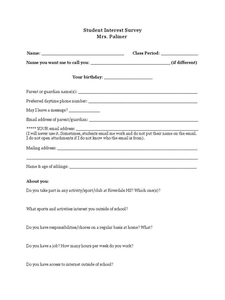 Student Interest Survey PDF