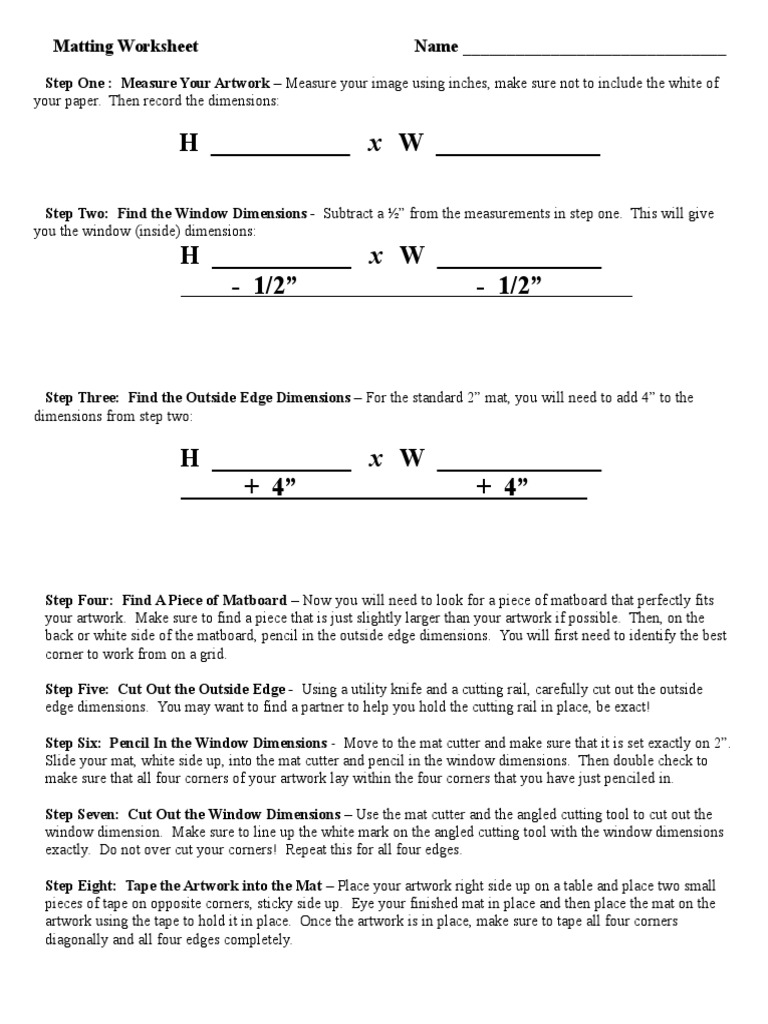 Matting Worksheet | PDF