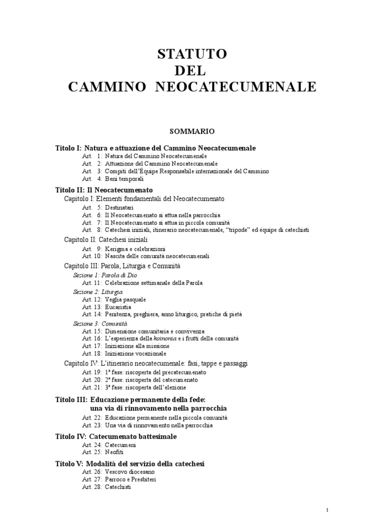 Statuti Cammino Neocatecumenale | PDF