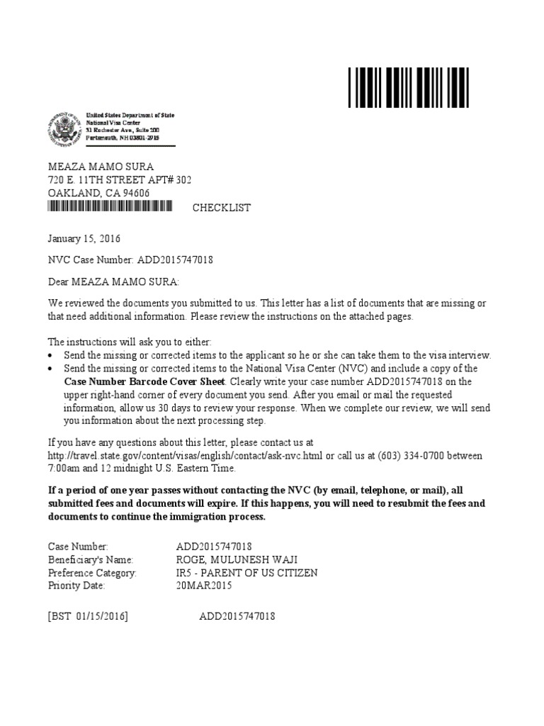 Add2015747018 - 06jul2015 Cklst Cover Letter | Government | Politics