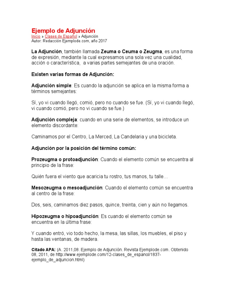 Ejemplos de Adjunción y Zeugma | PDF | Estudios de idiomas extranjeros