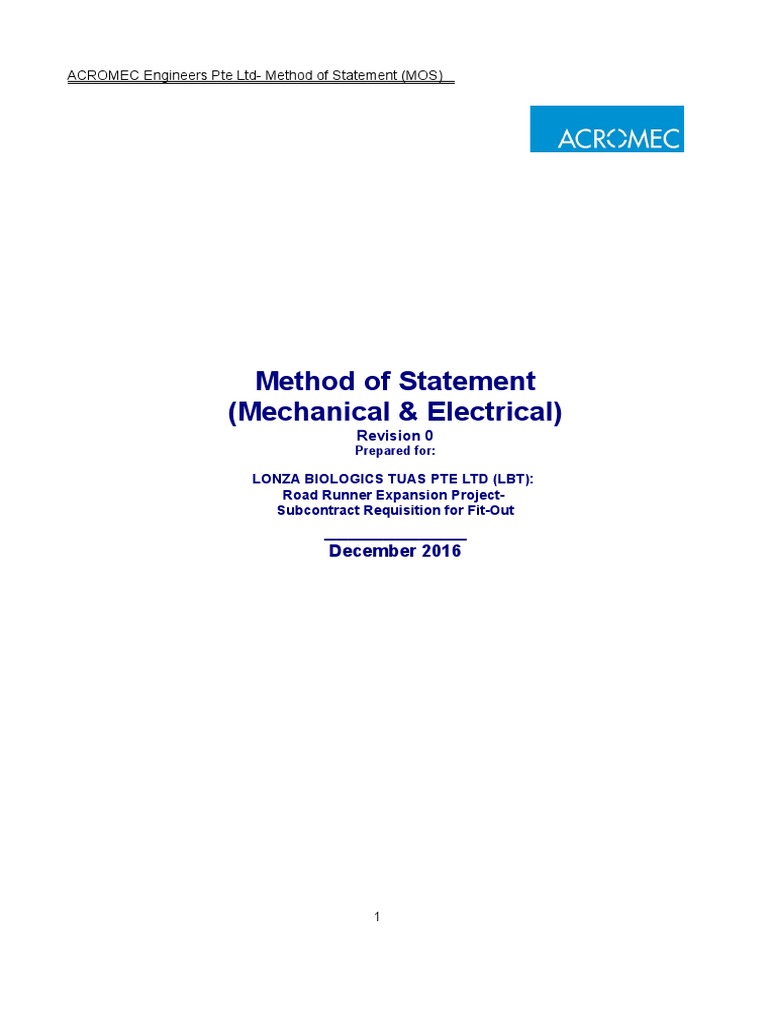 Method of Statement | PDF | Duct (Flow) | Pipe (Fluid Conveyance)