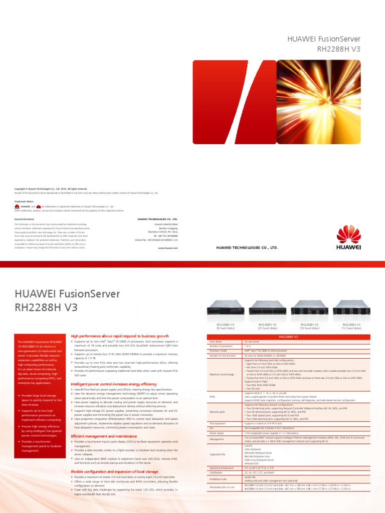 Huawei Fusionserver Rh2288h v3 Rack Server Brochure | PDF | Solid State ...