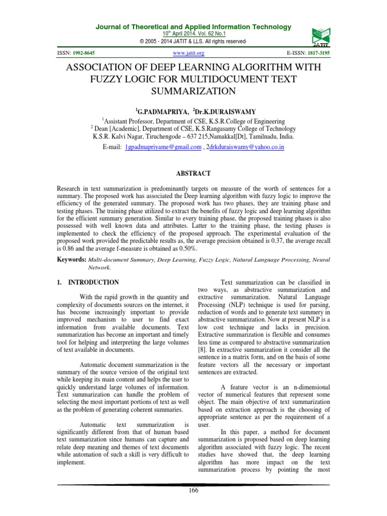 Association of Deep Learning Algorithm With PDF | PDF