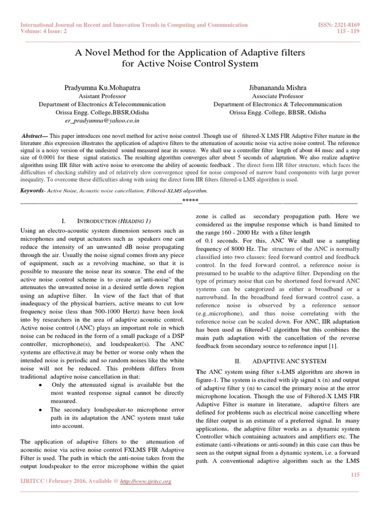 A Novel Method For The Application of Adaptive Filters For Active Noise ...