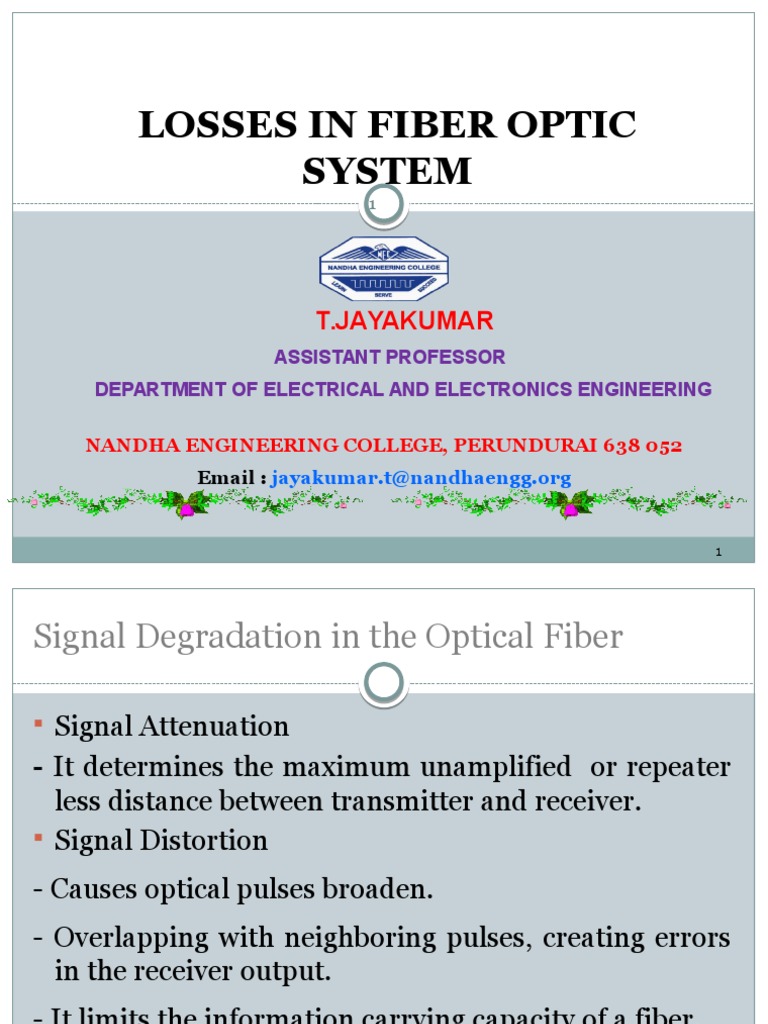 Losses in Optical Fiber PDF Optical Fiber Dispersion (Optics)