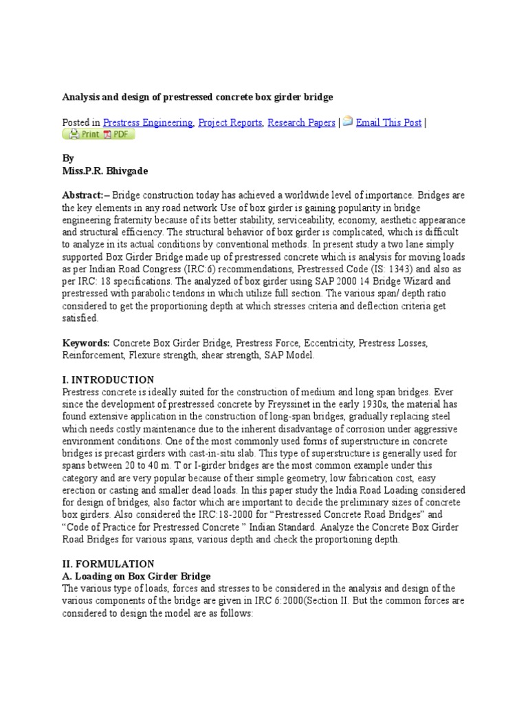 Analysis and Design of Prestressed Concrete Box Girder Bridge | PDF ...