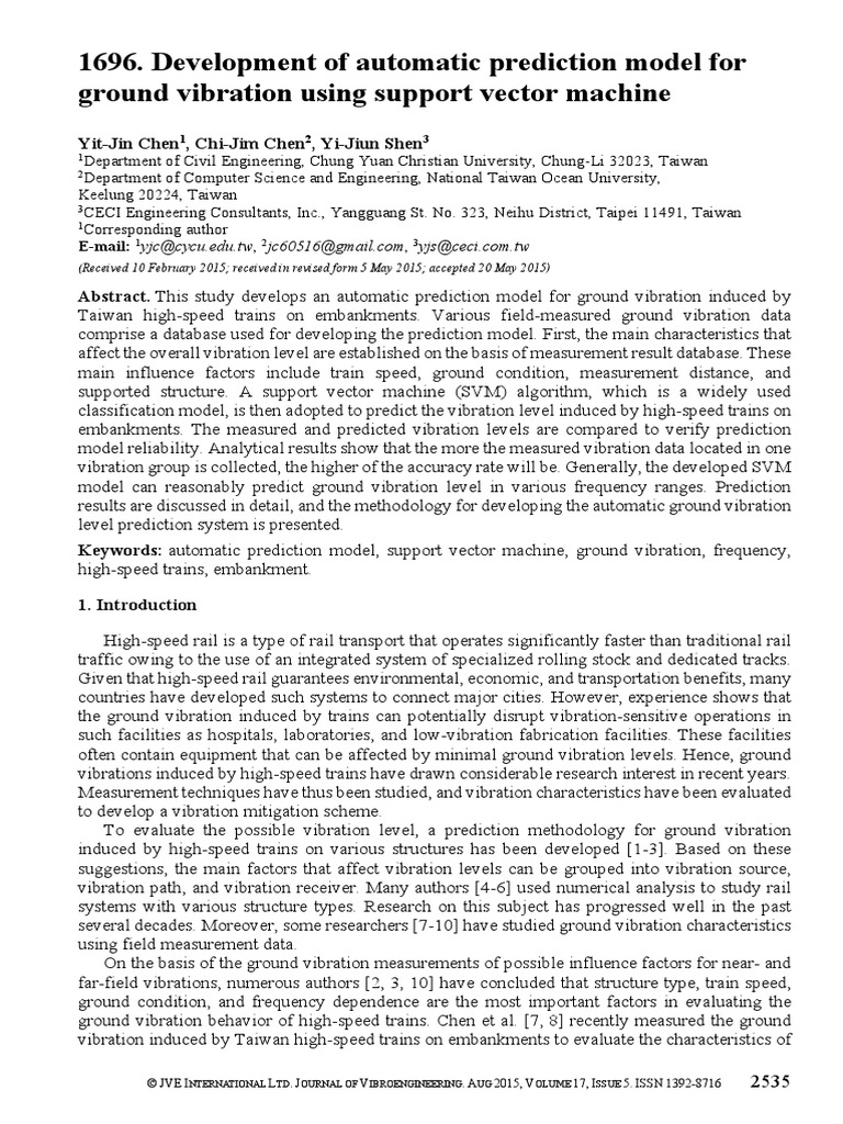 Modelo de Vibraciones PDF Support Vector Machine Prediction