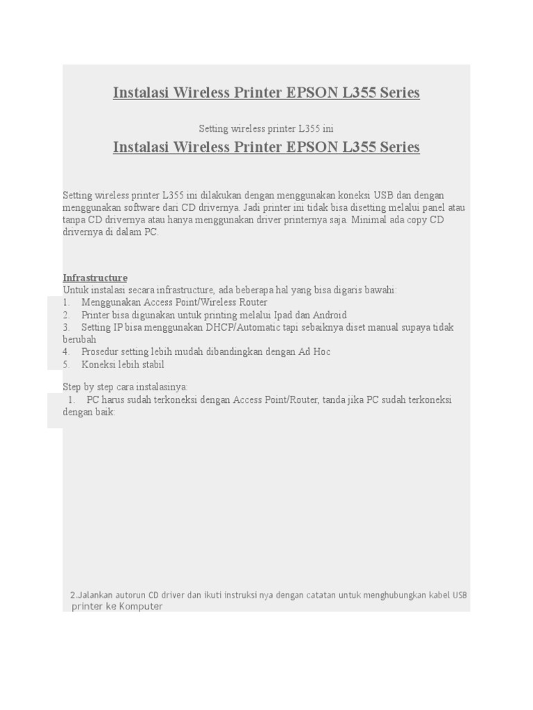 Instalasi Wireless Printer Epson L355 Series