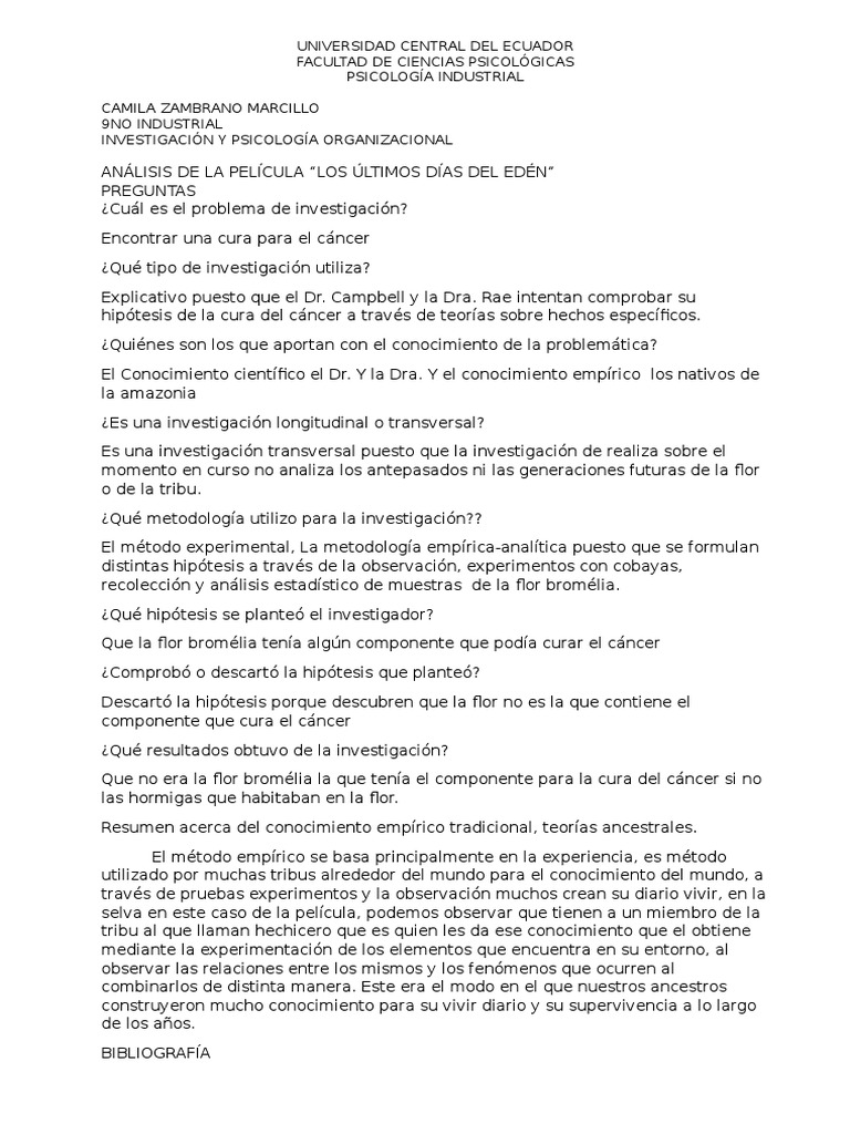 Los Ultimos Dias Del Eden Analisis | PDF