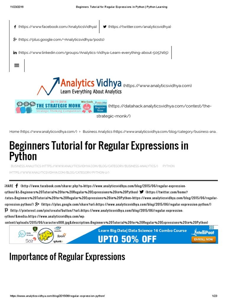 Beginners Tutorial For Regular Expressions in Python - Python Learning ...