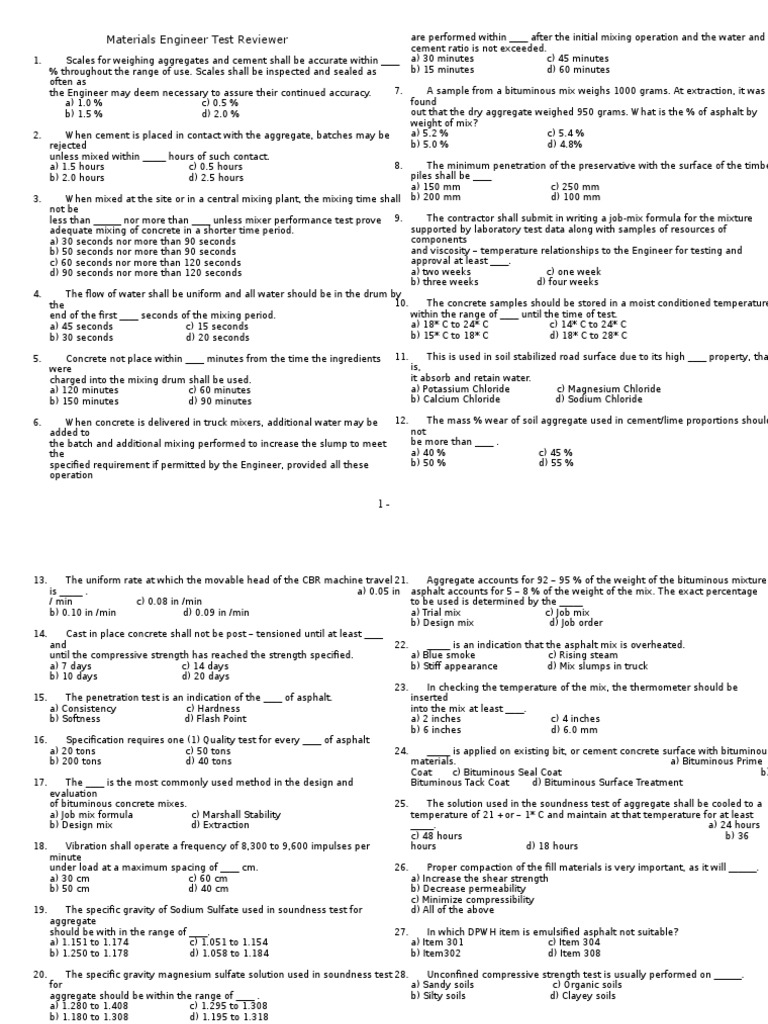 Materials Engineer Test Reviewer Asphalt Concrete