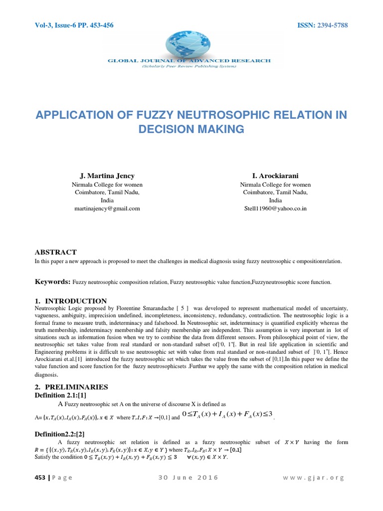 Fuzzy Neutrosophic Relations in Diagnosis | PDF | Fuzzy Logic | Logic