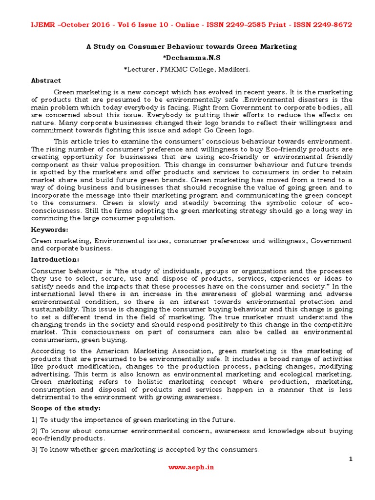 Consumer Behavior in Green Marketing | PDF | Environmentalism | Marketing