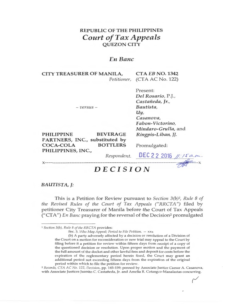 City Treasurer v. Phil Beverage Partners PDF Pleading Tax Refund