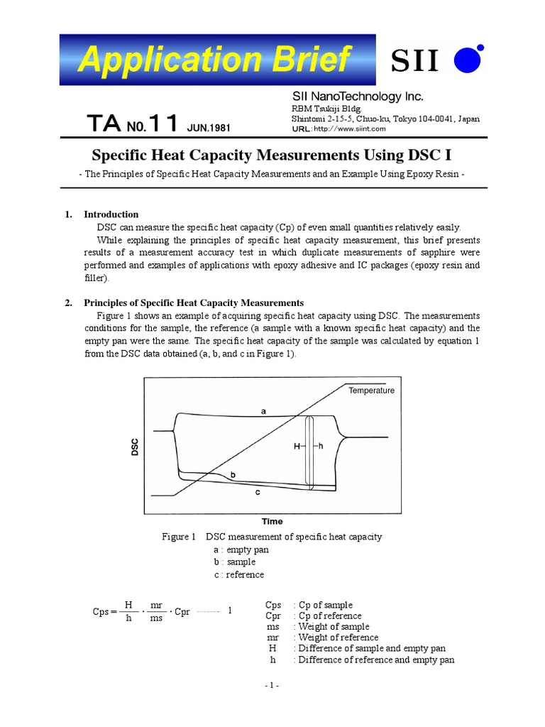 Specific Heat Capacity Measurements Using DSC I Principles, Accuracy