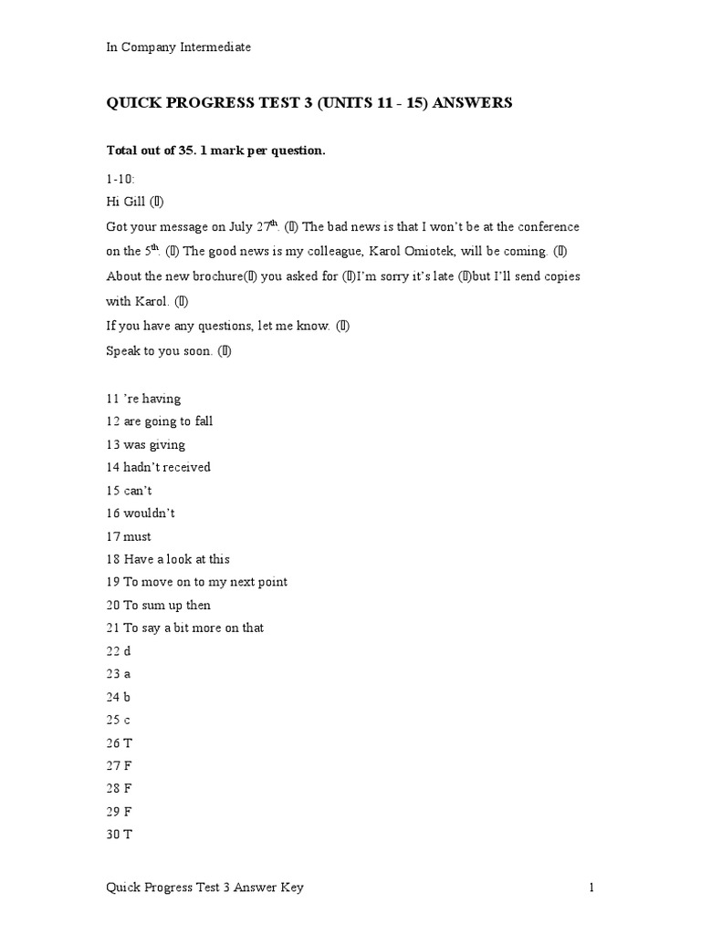 Quick Progress Test 3 Answers | PDF