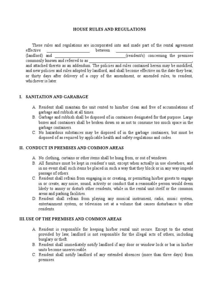 House Rules and Regulations for Tenants | PDF | Vehicles | Cabinetry