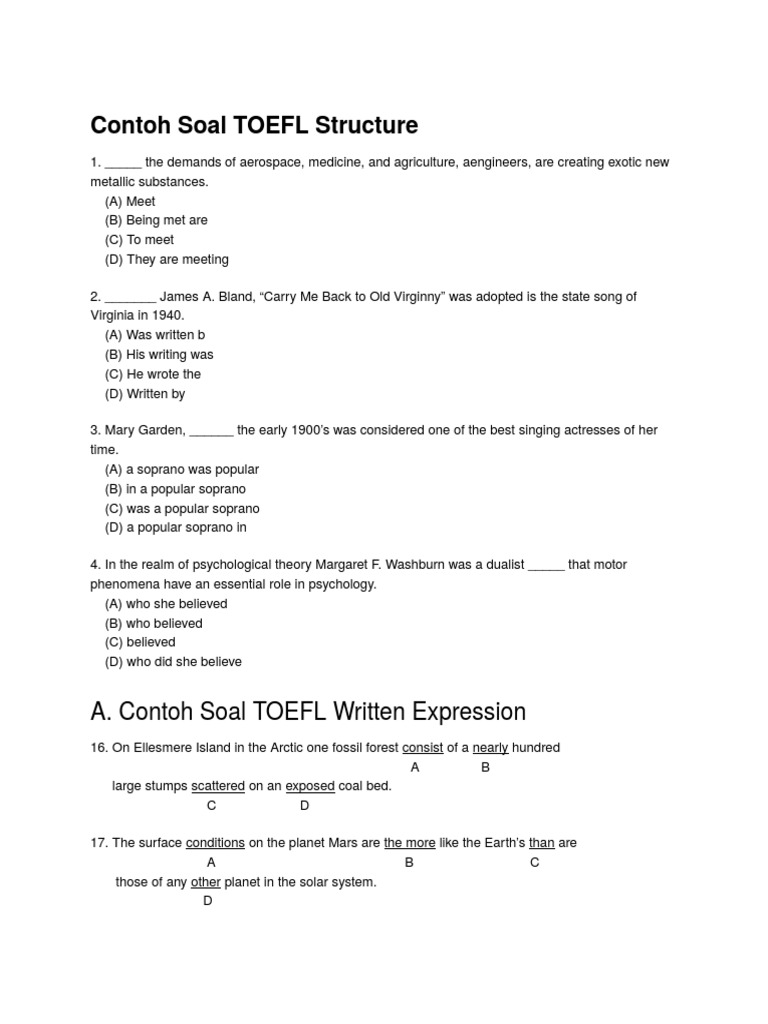 Contoh Soal Toefl Structure Sun Nature