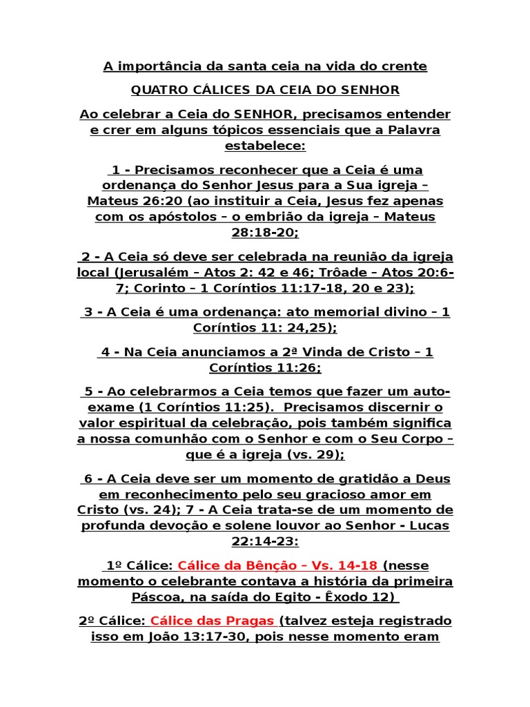 A Importância Da Santa Ceia Na Vida Do Crente | PDF