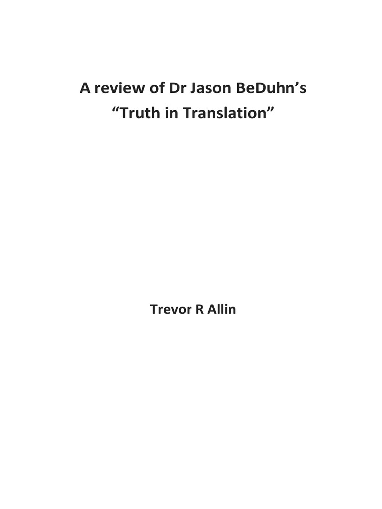 A Review of Dr Jason BeDuhn’s Truth in Translation Grammatical Gender