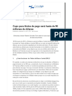 Consulegis - Cupo para Títulos de Pago Será Hasta de 50 Millones de Dólares