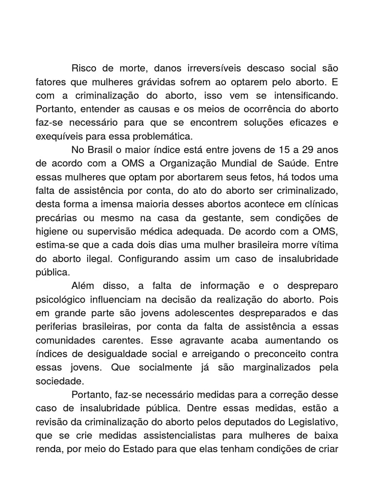 Redação Sobre Aborto. | PDF | Aborto | Gravidez