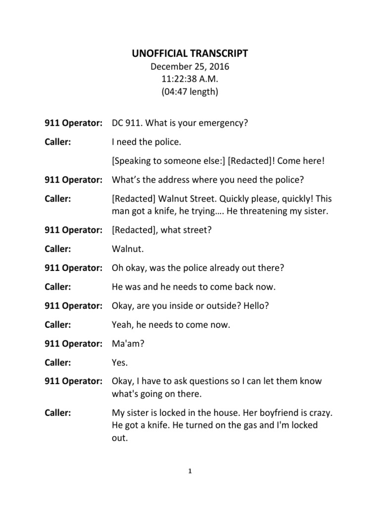 911 Call Unofficial Transcript #2 | 9 1 1 | Violence