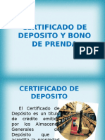 certificado de deposito y bono  de prenda