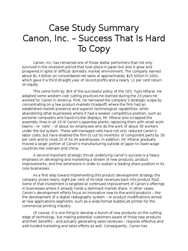 Case Study SolutionCanon PDF Research And Development New