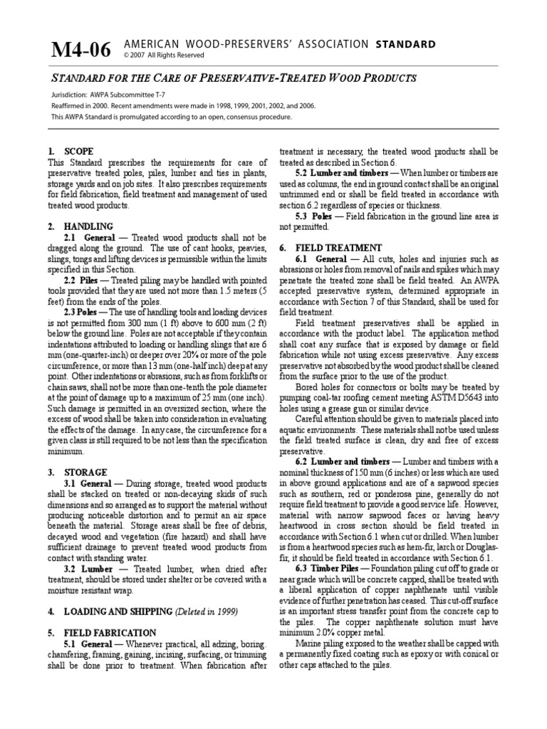 AWPA M4 Brush On Treatment Recomendations | PDF | Lumber | Deep Foundation