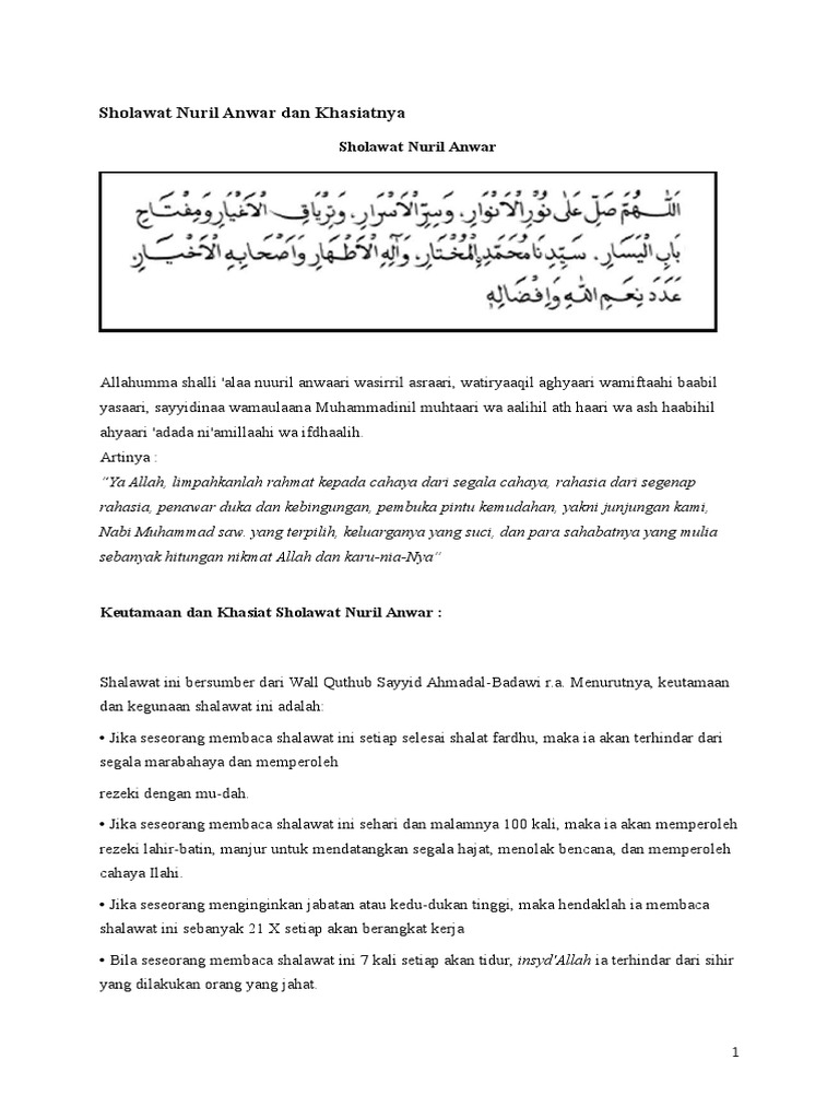 Sholawat Nuril Anwar Dan Khasiatnya