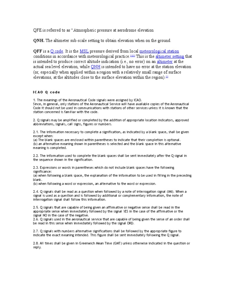 Understanding Q Codes and Aeronautical Communications PDF Altimeter