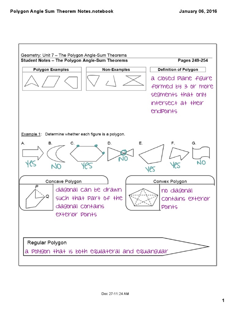 Polygon Angle Sum Theorem Notes | PDF