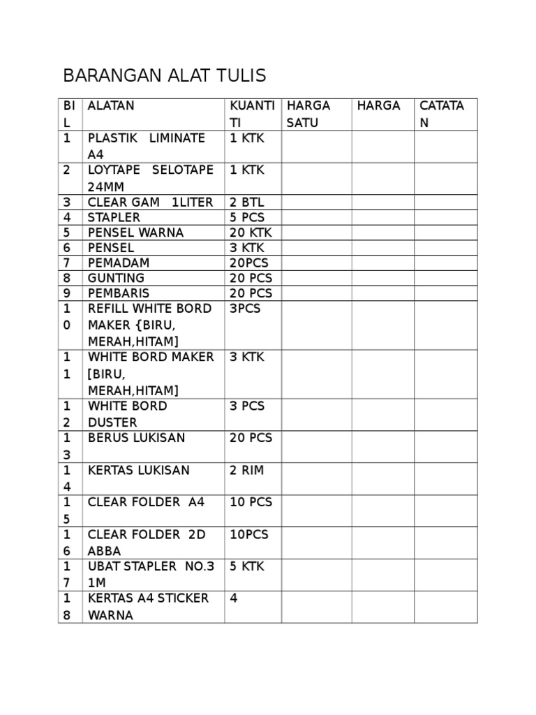 Barangan Alat Tulis Stationery Office Equipment