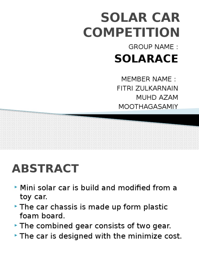 Mini Solar Car Competition Project | PDF | Technology & Engineering