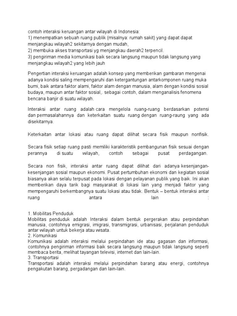 Contoh Interaksi Keruangan Antar Wilayah Di Indonesia