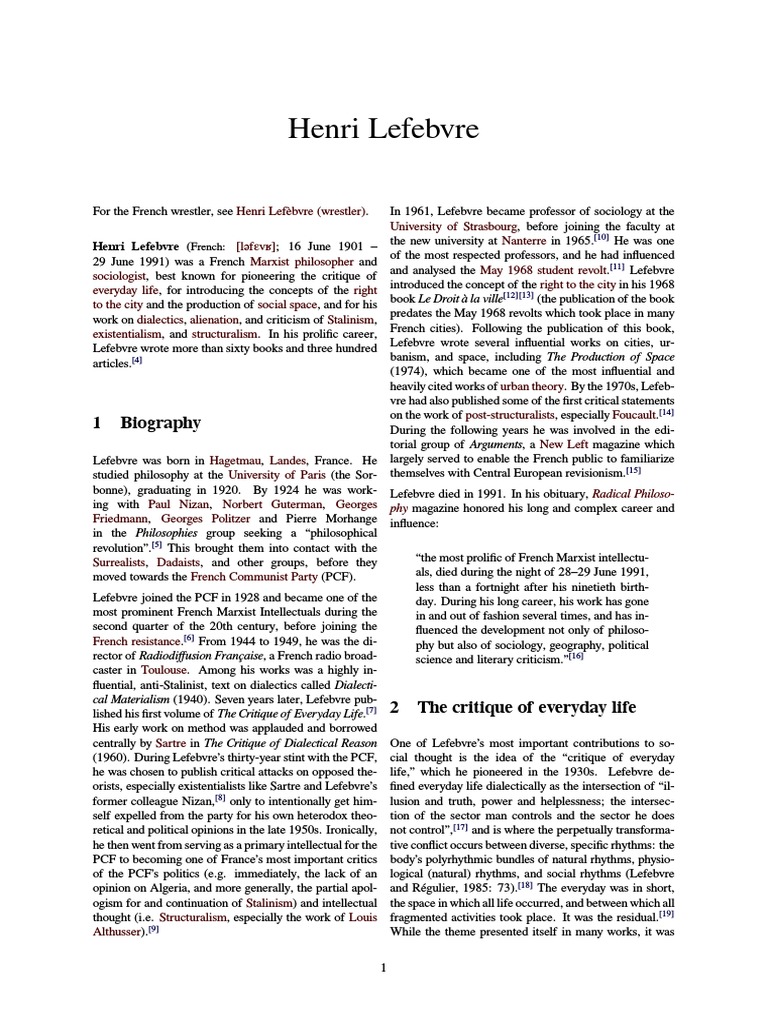 Henri Lefebvre PDF Philosophical Movements Sociological Theories