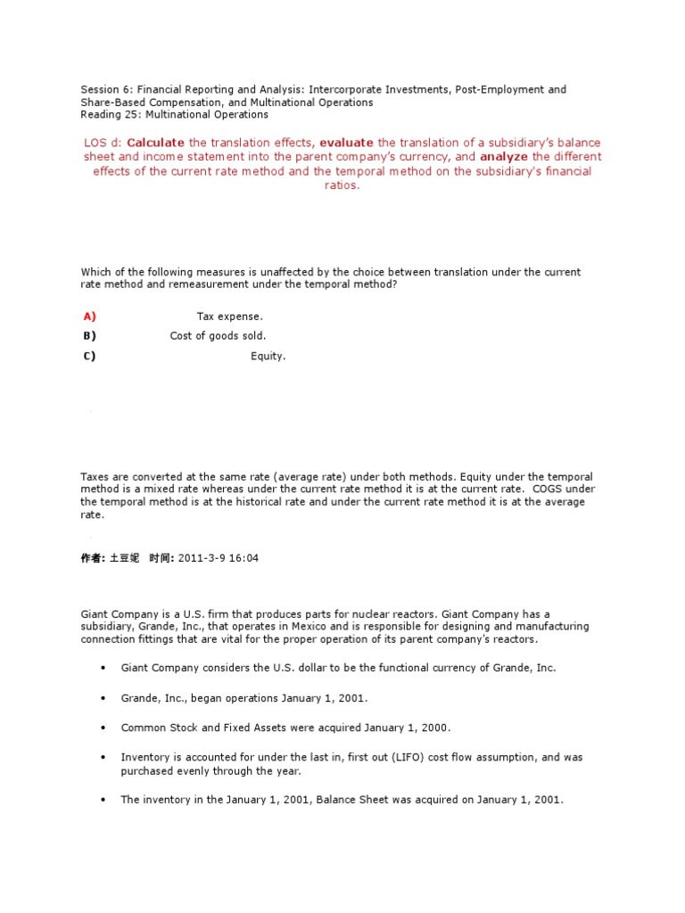 Current Rate Method | PDF | Balance Sheet | Exchange Rate
