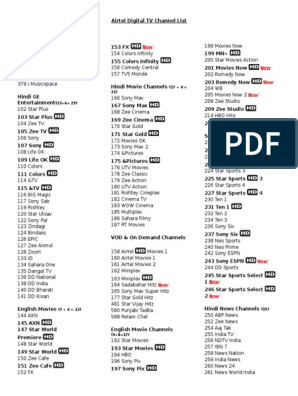 Airtel Digital TV Channel List | PDF | Broadcasting | Television