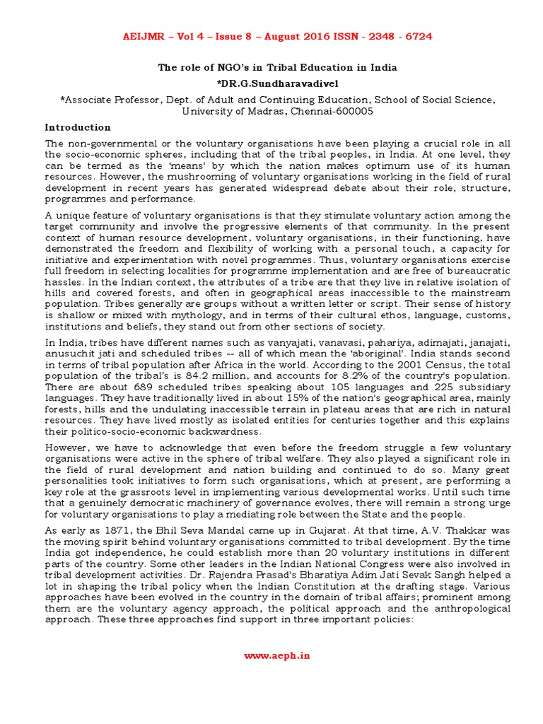 NGOs' Impact on Tribal Education in India | PDF | Non Governmental ...