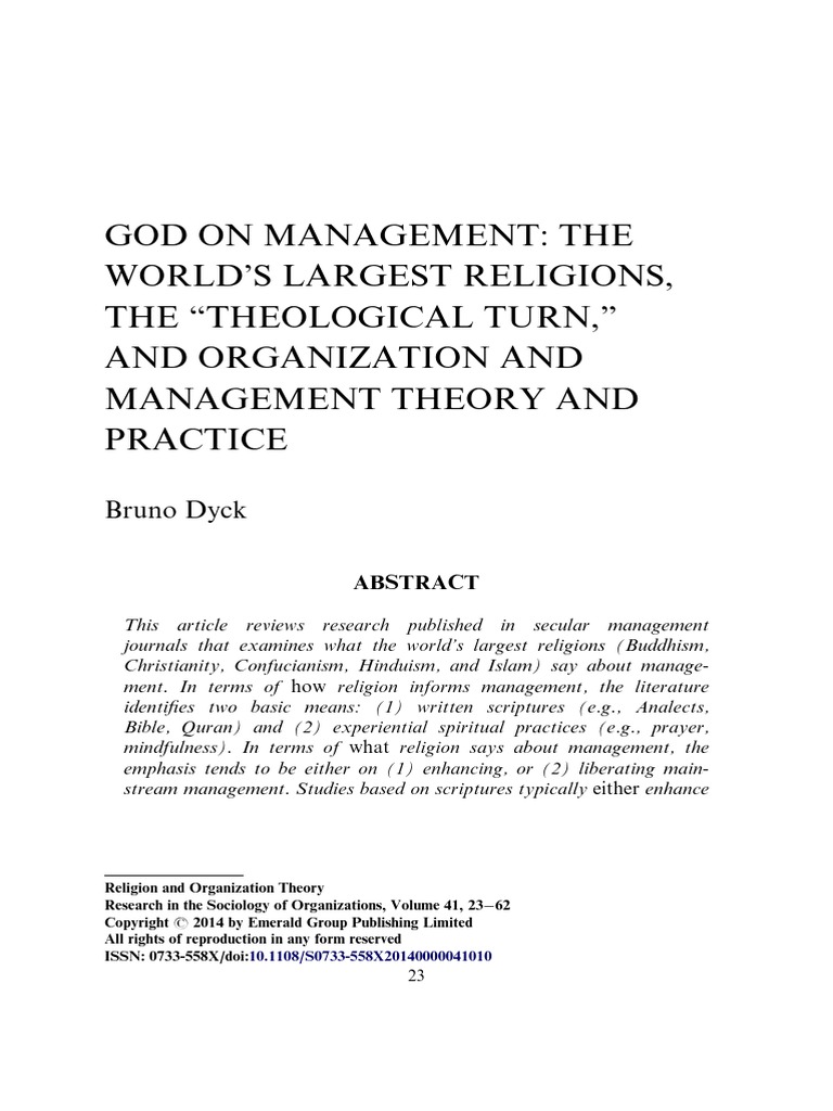 God On Management The World's Largest Religions, The 