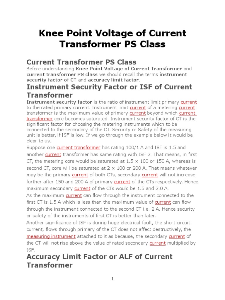 An Overview of Knee Point Voltage and PS Class for Current Transformers