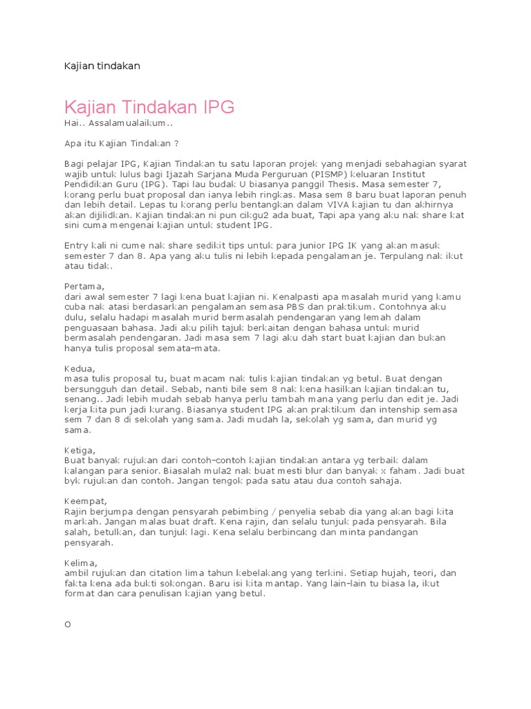 Nota Dan Contoh Kajian Tindakan Pdf
