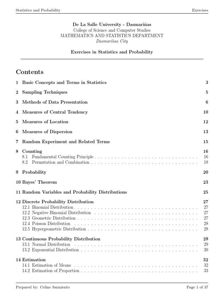 Statistics and Probability Exercises | PDF | Probability Distribution ...
